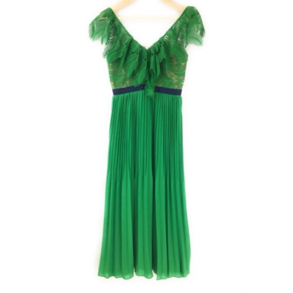 Three Floor Green Lace Ruffle Pleated Long…